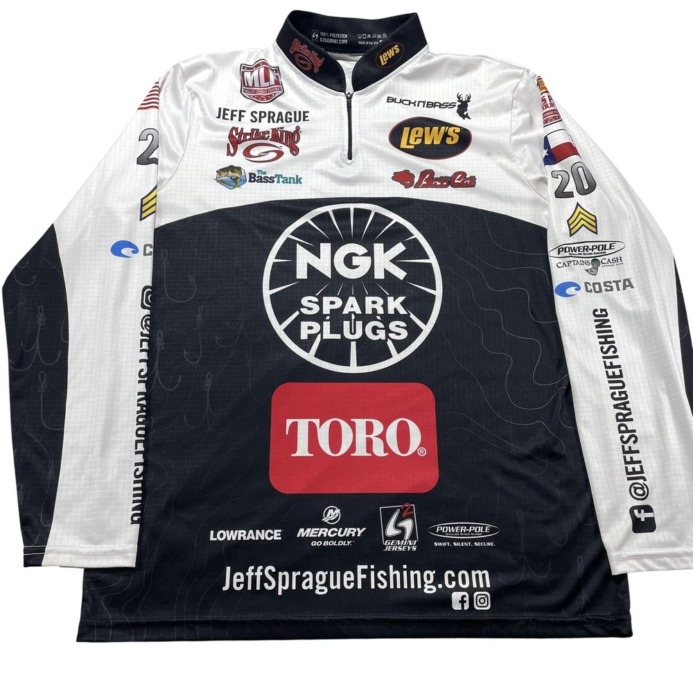 Jeff Sprague Fishing Jersey Mens Large Black Fishing Gemini NGK Toro Long Sleeve